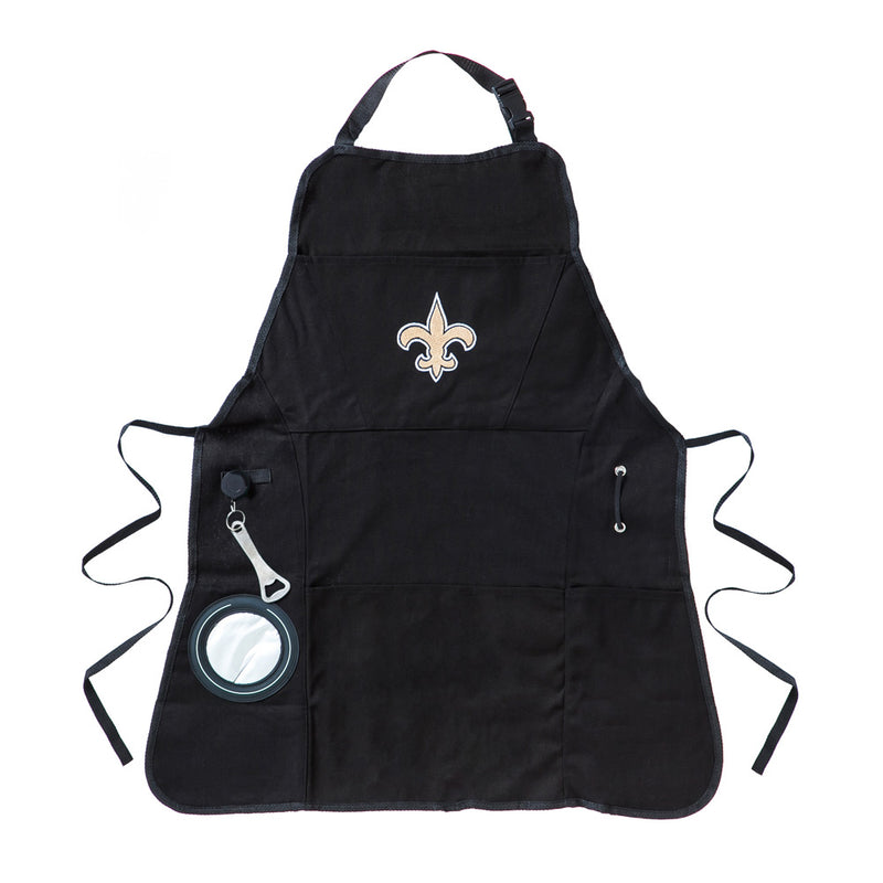 Team Sports America NFL New Orleans Saints Ultimate Grilling Apron Durable Cotton with Beverage Opener and Multi Tool for Football Fans Fathers Day and More