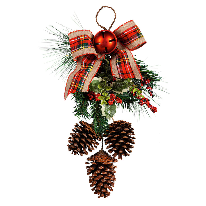 Pinecone and Berry Hanging Wall Décor with Plaid Bow,4fl128