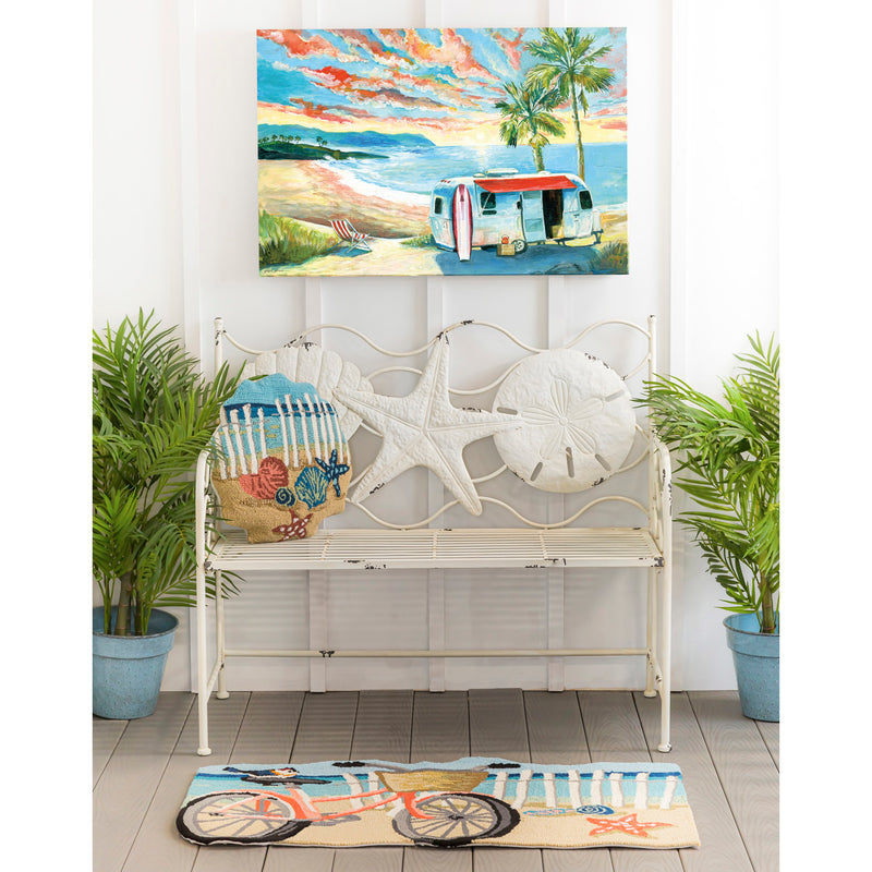 Beach Bicycle Shaped Hooked Rug,4hr113