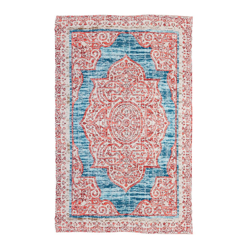 Red with Turquoise Digitally-Printed Indoor/Outdoor  Rug, 4'x6',4ir003