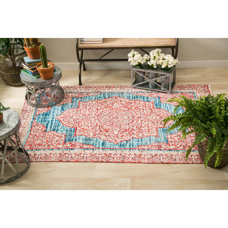 Red with Turquoise Digitally-Printed Indoor/Outdoor  Rug, 4'x6',4ir003