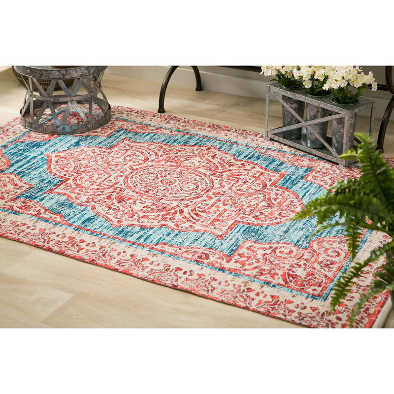 Red with Turquoise Digitally-Printed Indoor/Outdoor  Rug, 4'x6',4ir003