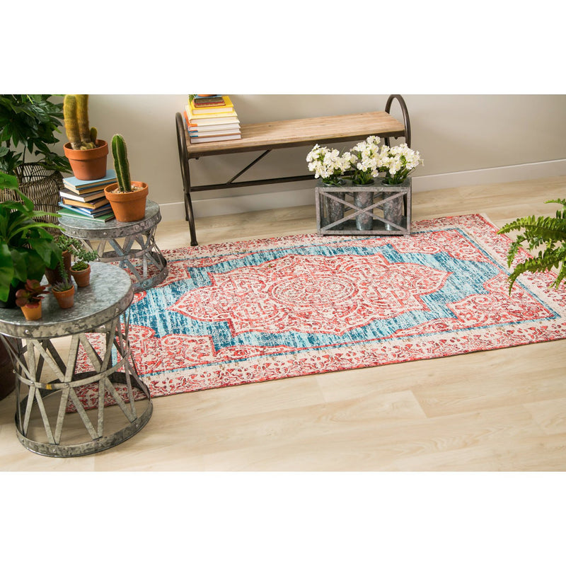 Red with Turquoise Digitally-Printed Indoor/Outdoor  Rug, 4'x6',4ir003