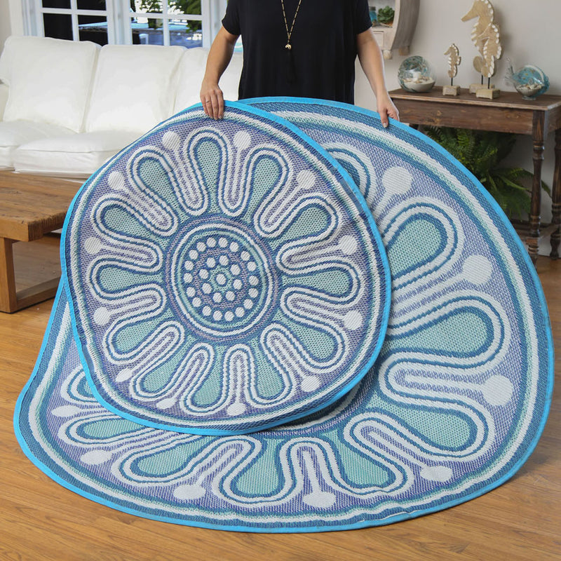 3' Indoor/Outdoor Round Rug Blue,36"x36"x0.02"inches