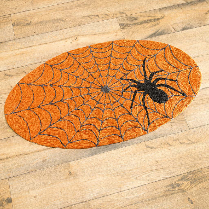 Indoor/Outdoor Halloween Spider Web Hooked Oval Accent Rug,24"x42"x0.5"inches