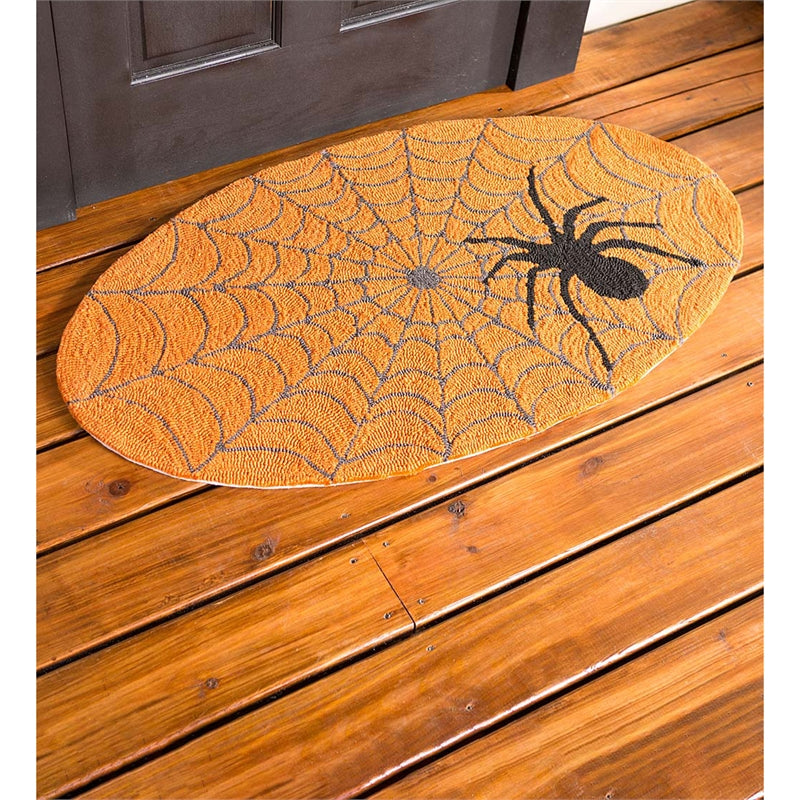 Indoor/Outdoor Halloween Spider Web Hooked Oval Accent Rug,24"x42"x0.5"inches
