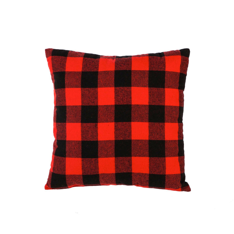 14" Red Plaid Deer Square Pillow,4p147578