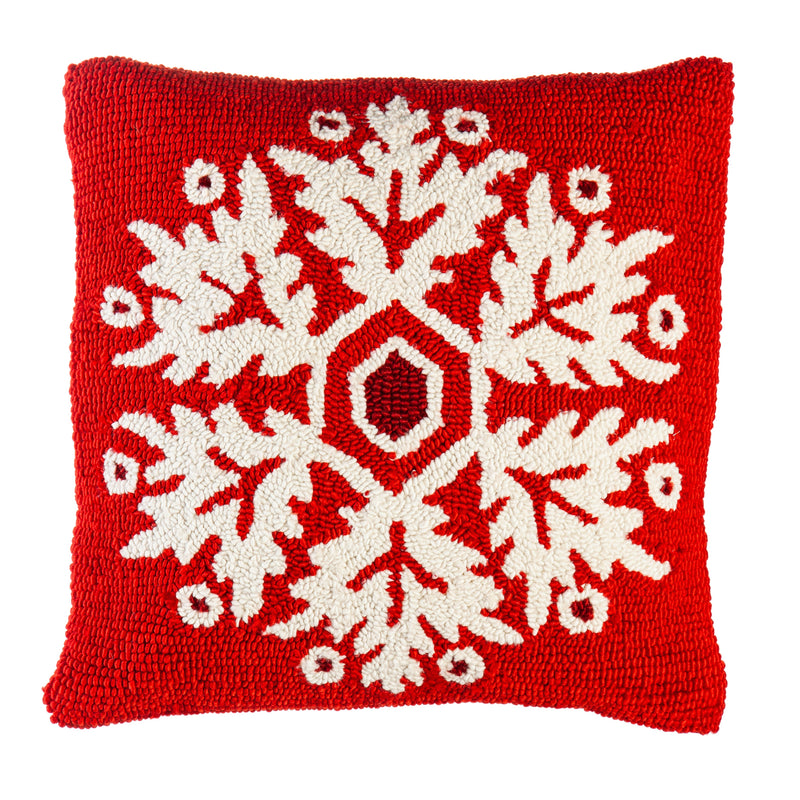 Red Snowflake Hooked Pillow -  18"x18",4p21178
