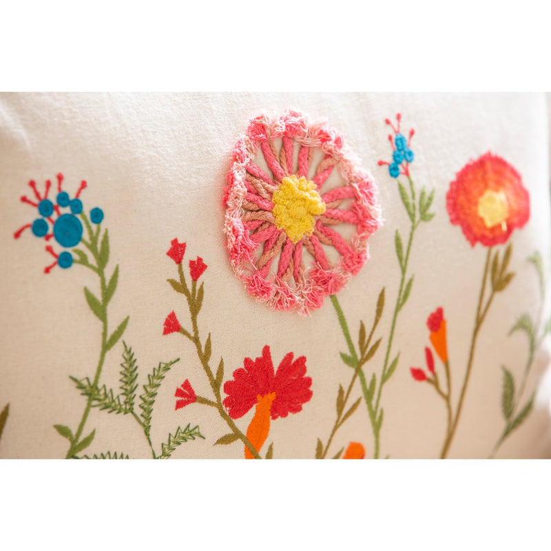 Floral Embroidered Decorative Lumbar Pillow,4p34004