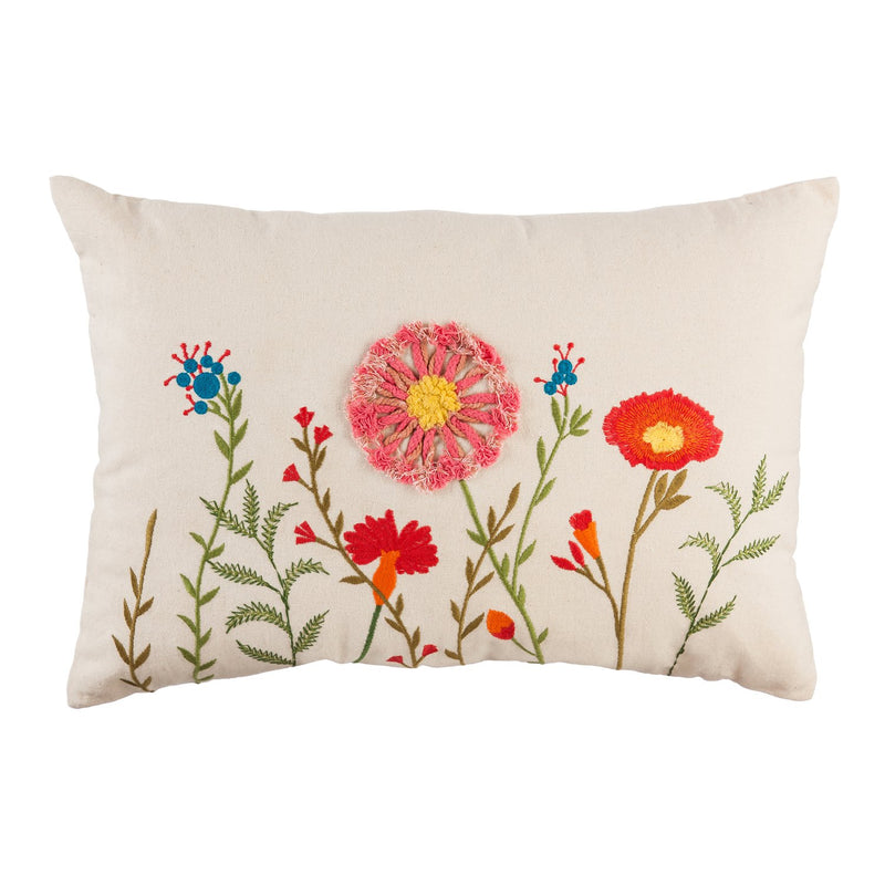 Floral Embroidered Decorative Lumbar Pillow,4p34004