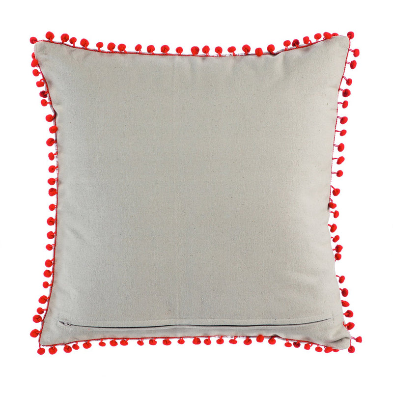 18" Grey Square Pillow with Santa and Pom Pom Fringe,4p4016