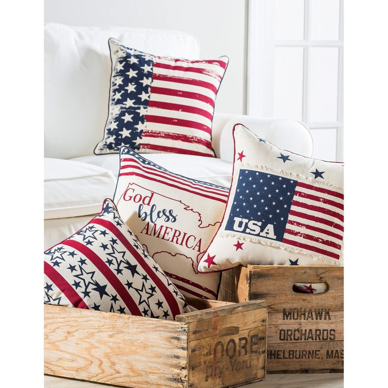 Americana Flag Pillow, 18'' x 3'' x 18'' inches