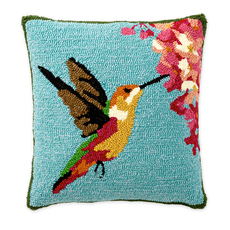 Indoor/Outdoor Hooked Pillow, Hummingbird 18"x18", 18"x18"x5"inches
