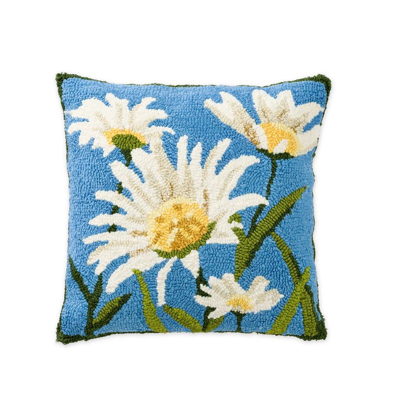 Indoor/Outdoor Hooked Pillow, Shasta Daisy 18"x18", 18"x18"x5"inches