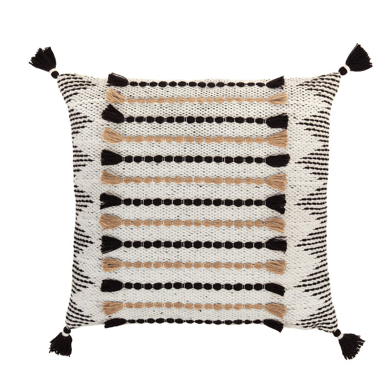 Woven Stripe Black & Cream Indoor/Outdoor Decorative Pillow, 18"x18", 18'' x 18'' x 0.5'' inches