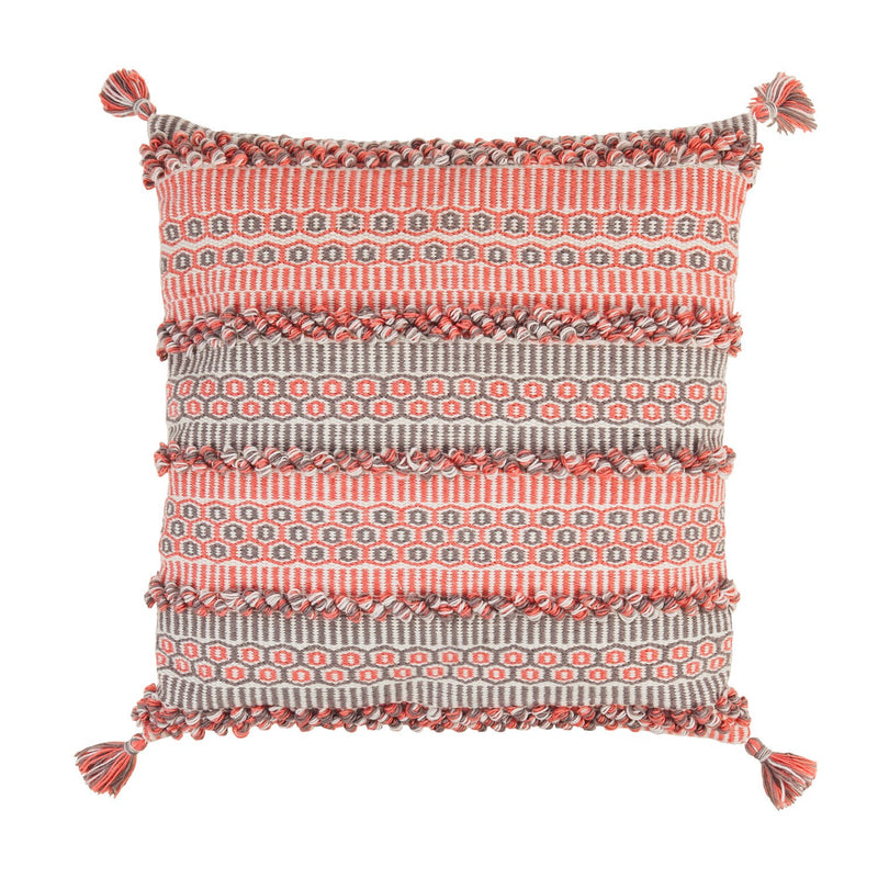 Woven Chunky Knit Coral & Gray Indoor/Outdoor Decorative Pillow, 18"x18", 18'' x 18'' x 0.5'' inches