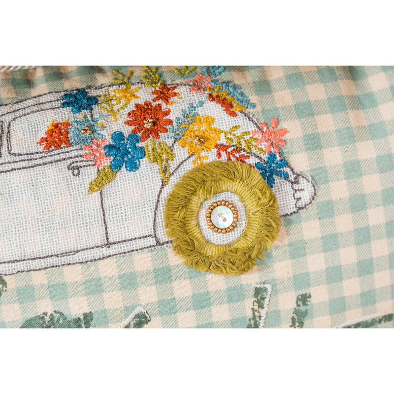 White with Blue Stripes Lumbar Pillow with Car, "Enjoy The Journey",4p7001