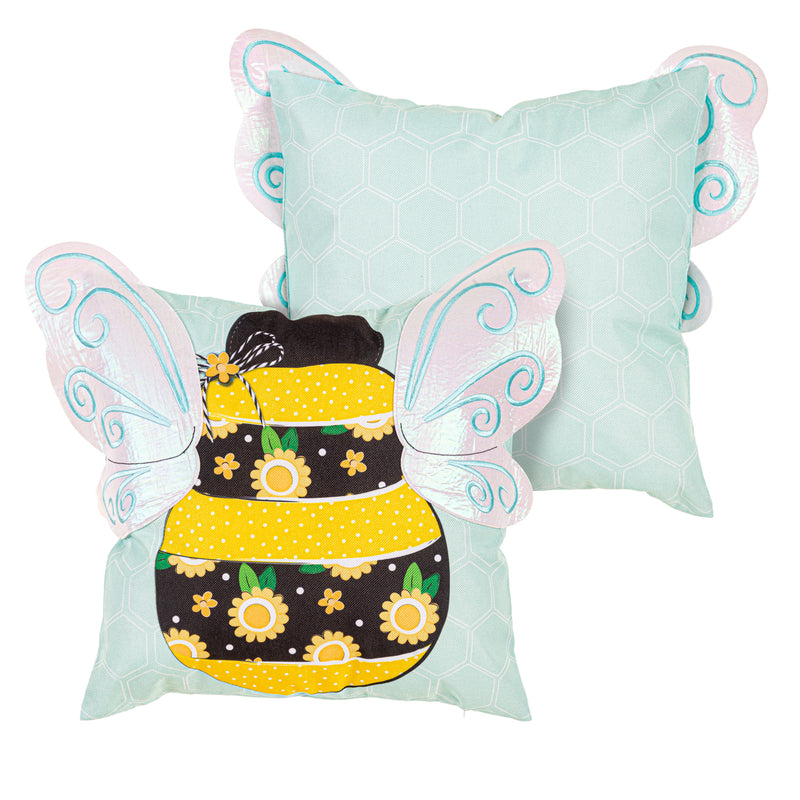 Home Sweet Home Bee Applique Wings 18" Interchangeable Pillow Cover,4plc539bl