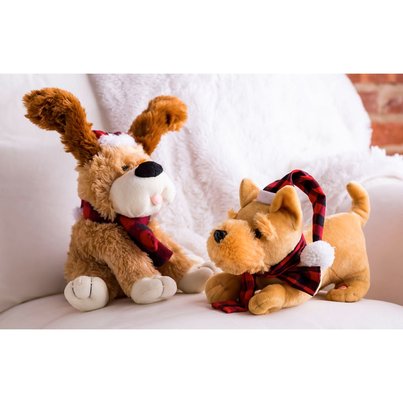 10'' Tall Animated Musical Plush, Wagging Dog with Scarf and Hat