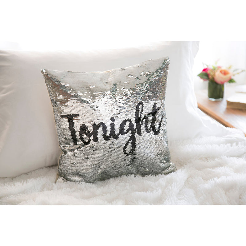 Reversible Sequin Pillow, Tonight/ Not Tonight, 16'' x 3.1'' x 16'' inches