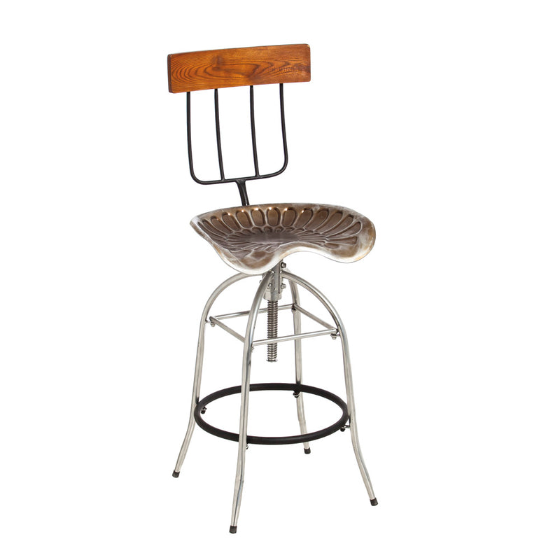Cape Craftsmen Wood and Metal Pitch Fork and Tractor Swivel Stool, 17.5'' x  43.8'' x 17'' inches.
