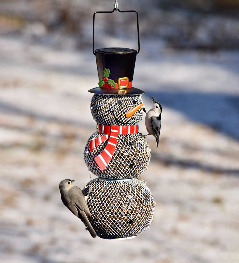 Solar Snowman Metal Mesh Bird Feeder,53w94