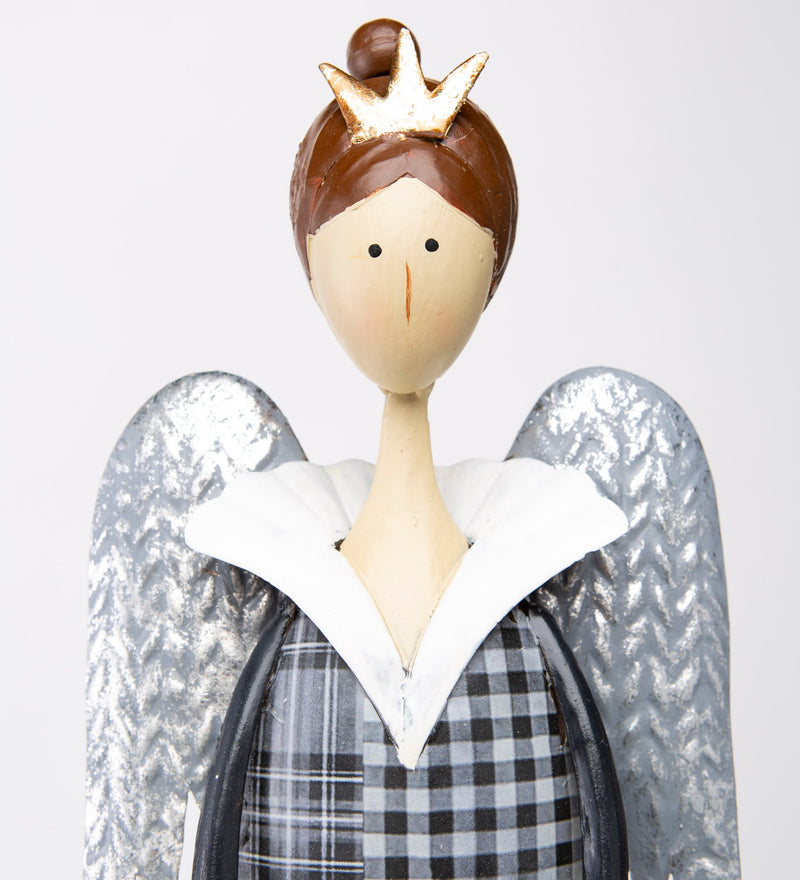 Indoor/Outdoor Metal Angel With Lighted Gift, 8.25"x5.75"x34.75"inches