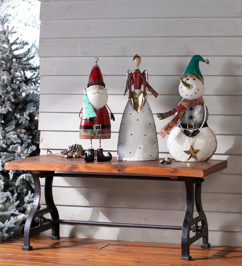 Indoor/Outdoor Vintage Holiday Snowman Metal Christmas Statue, 4.5"x9.5"x22"inches