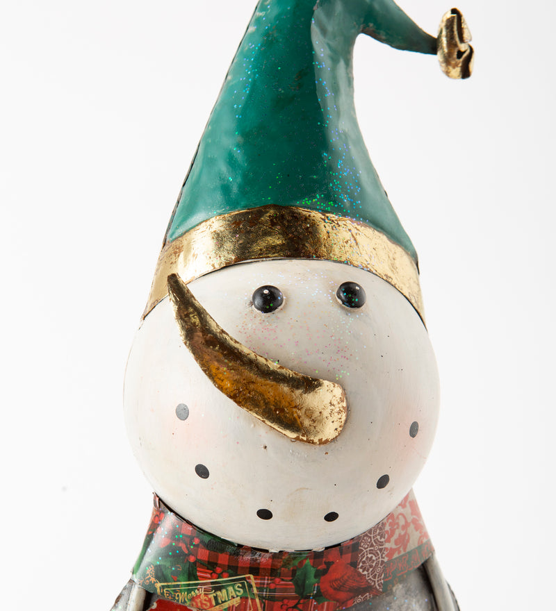 Indoor/Outdoor Vintage Holiday Snowman Metal Christmas Statue, 4.5"x9.5"x22"inches