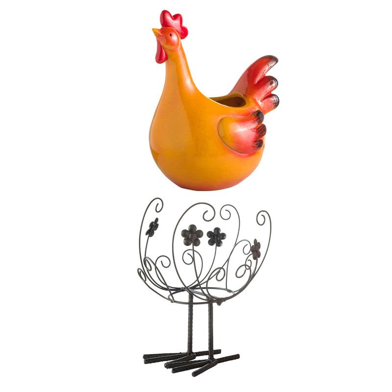 Rooster Planter Pot with Decorative Stand,55969