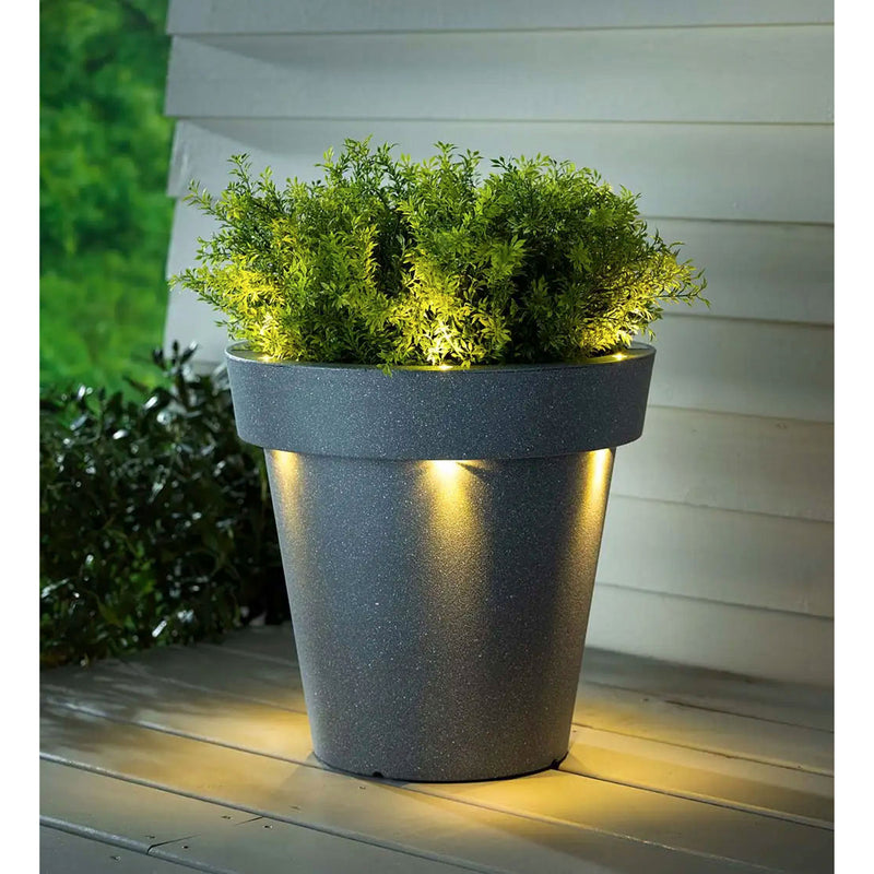 Outdoor Fiberglass Planter with Solar Lights, Dark Grey,56391ph