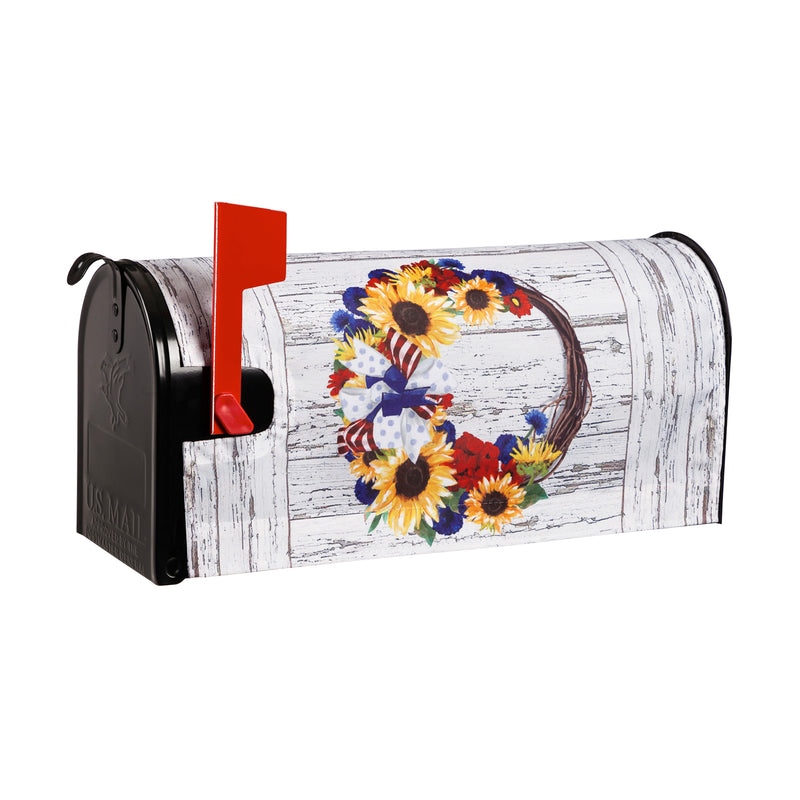 Evergreen Mailbox Cover,Americana Floral Wreath Mailbox Cover,20.5x18x0.1 Inches