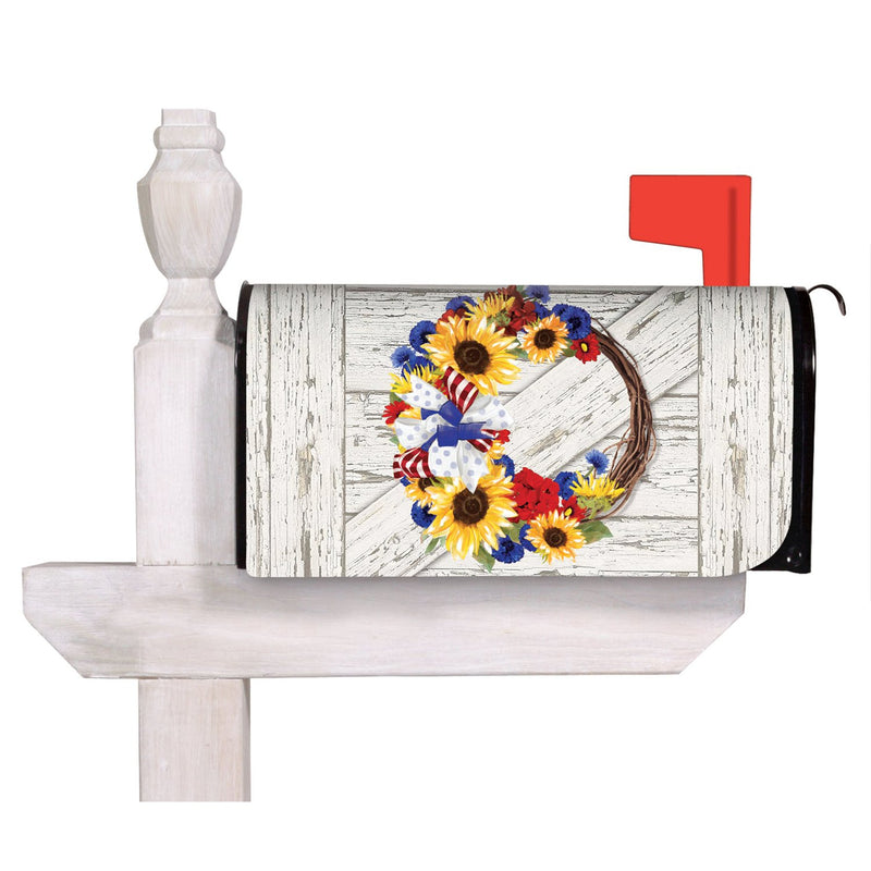 Evergreen Mailbox Cover,Americana Floral Wreath Mailbox Cover,20.5x18x0.1 Inches