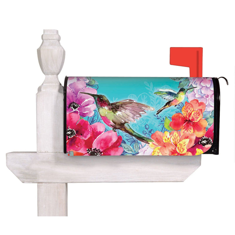 Evergreen Mailbox Cover,Bright Flowers and Hummingbirds Mailbox Cover,18x0.1x20.5 Inches