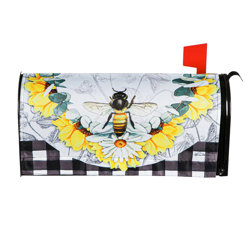 Evergreen Mailbox Cover,Honey Bee and Flowers Mailbox Cover,18x0.1x20.5 Inches