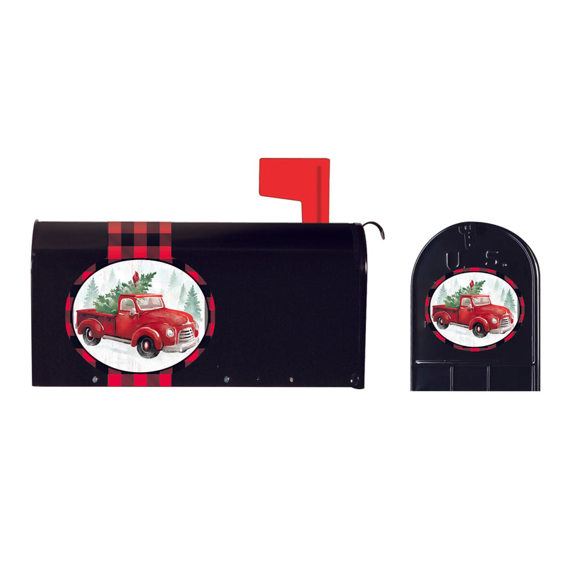 Red Truck Mailbox Saddle with Magnetic Mailbox Door Decor Set,56831s