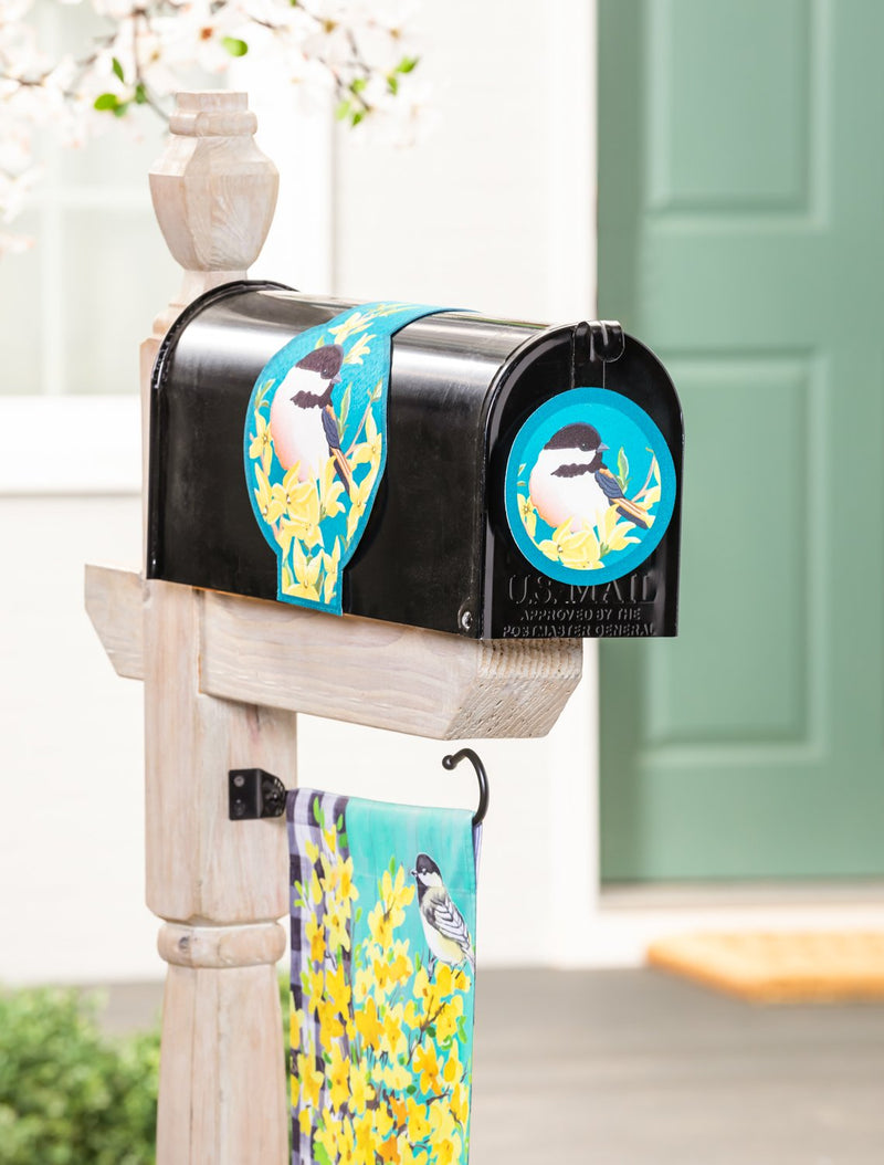 Evergreen Mailbox Cover,Forsythia and Chickadee Mailbox Saddle with Magnetic Mailbox Door Decor Set,0.12x7.5x21 Inches