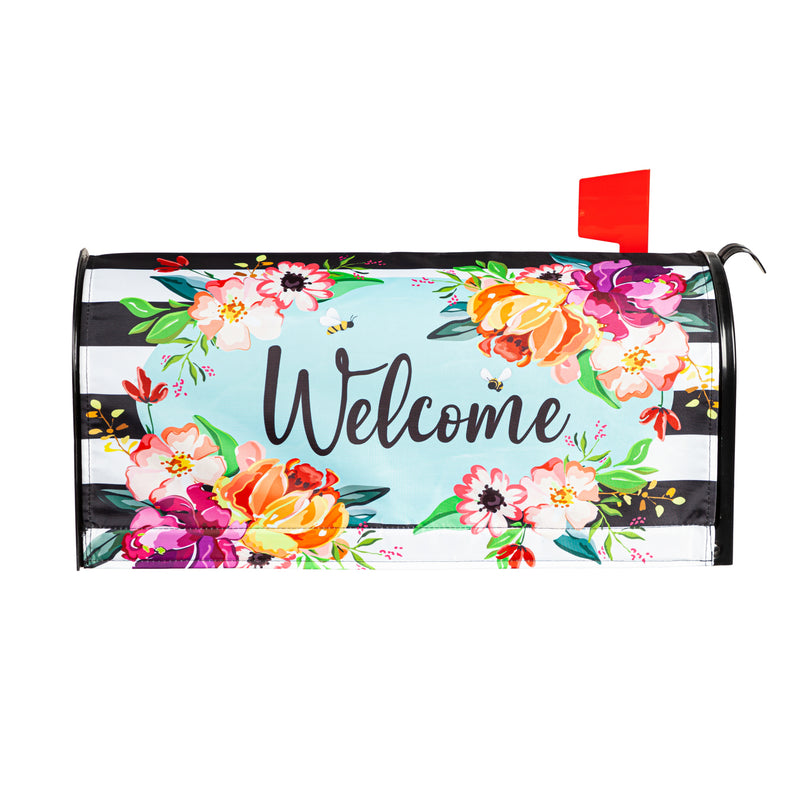 Evergreen Mailbox Cover,Stripes and Flowers Mailbox Cover,0.1x18x20.5 Inches