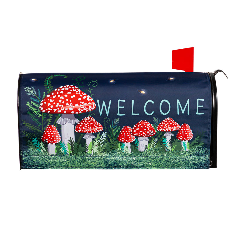Evergreen Mailbox Cover,Welcome Friends Mushroom Garden Mailbox Cover,0.1x18x20.5 Inches