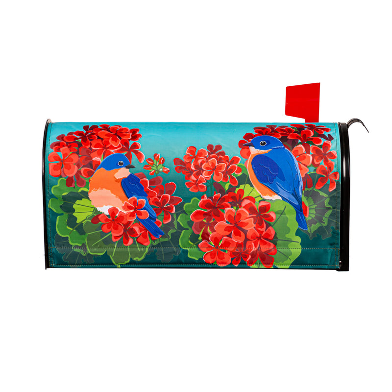 Evergreen Mailbox Cover,Bluebird in Red Geraniums Mailbox Cover,0.1x18x20.5 Inches