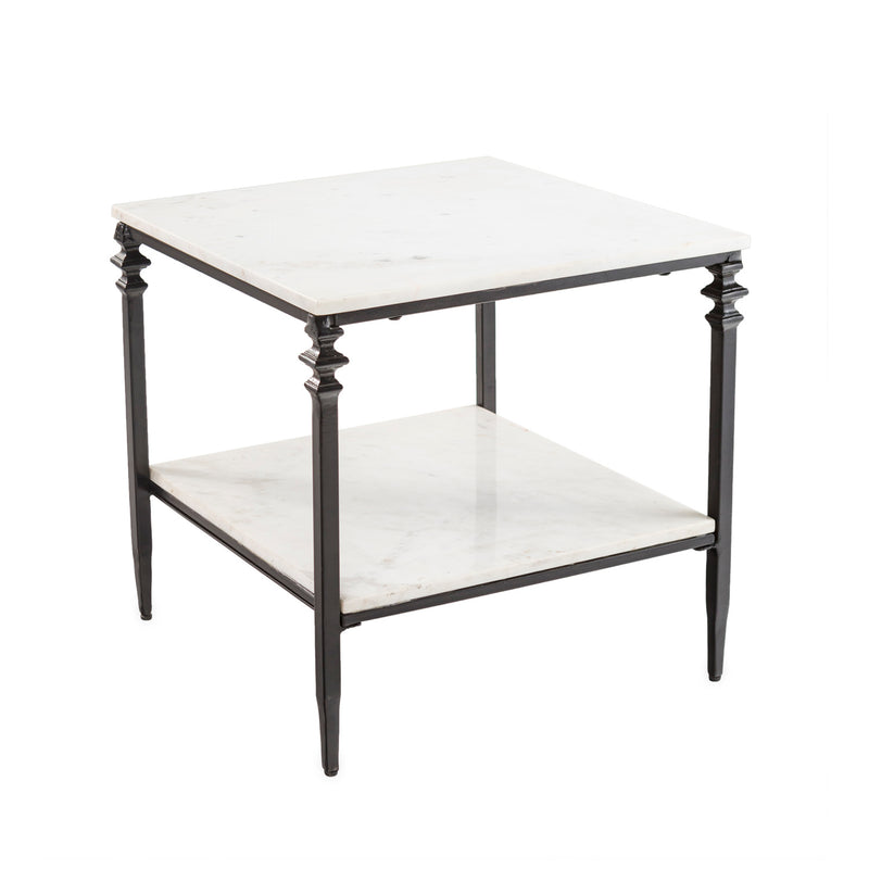 Indoor/Outdoor Nottoway White Marble End Table, 20"x20"x20.5"
