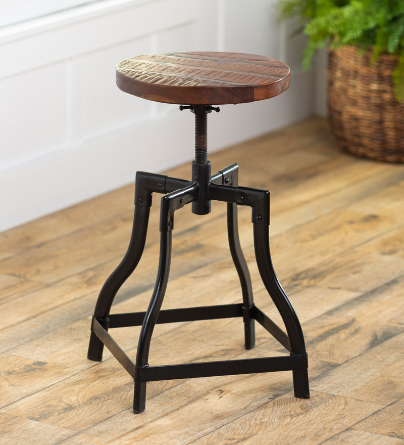 Allegheny Reclaimed Wood Adjustable Stool With Metal Base,59n79