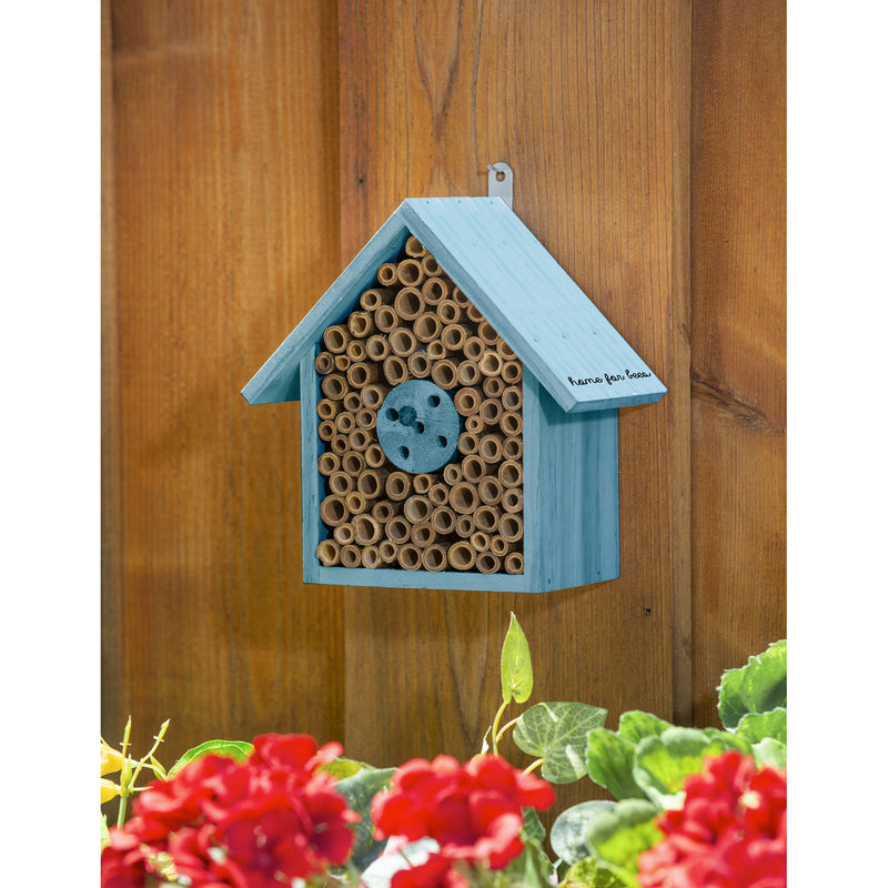 Natural Wood Home for the Bees Habitat, Blue,5bh216