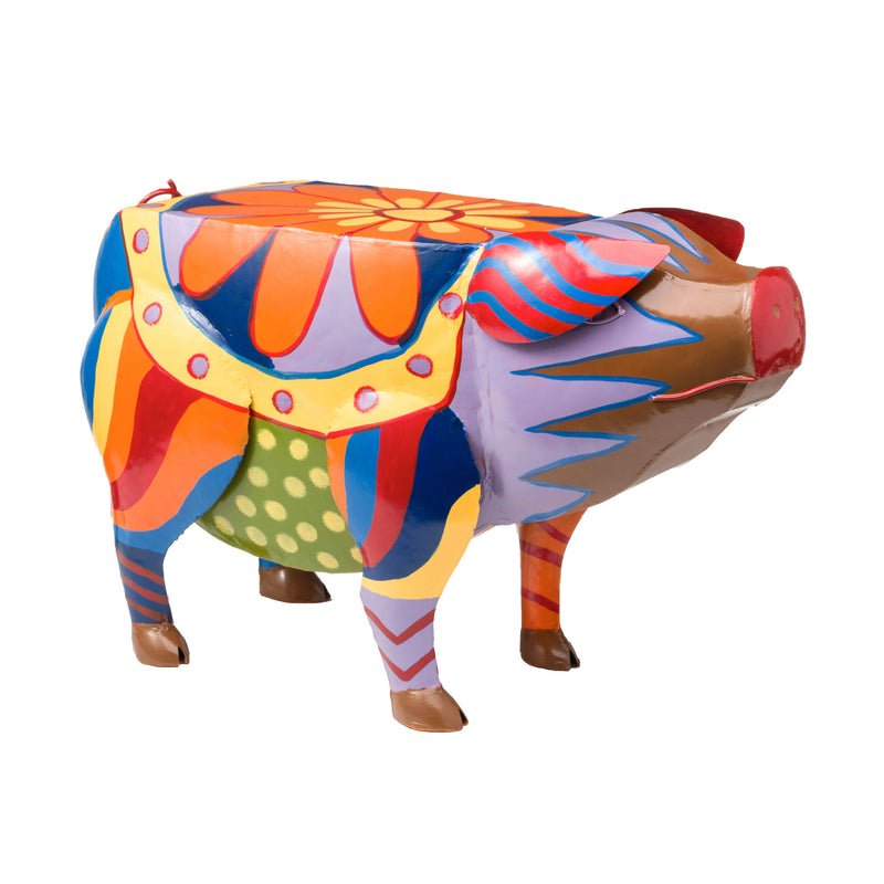 Colorful Folk Art Pig Side Table,62f22