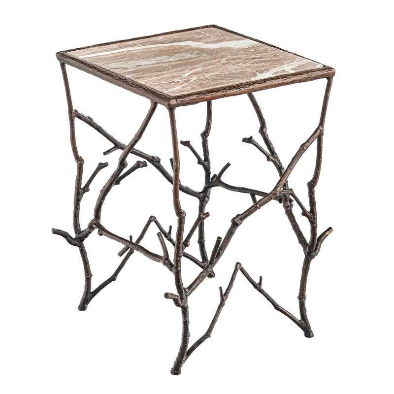 Indoor/Outdoor Branchwater Accent Table with Marble Top, 15"x15"x20"