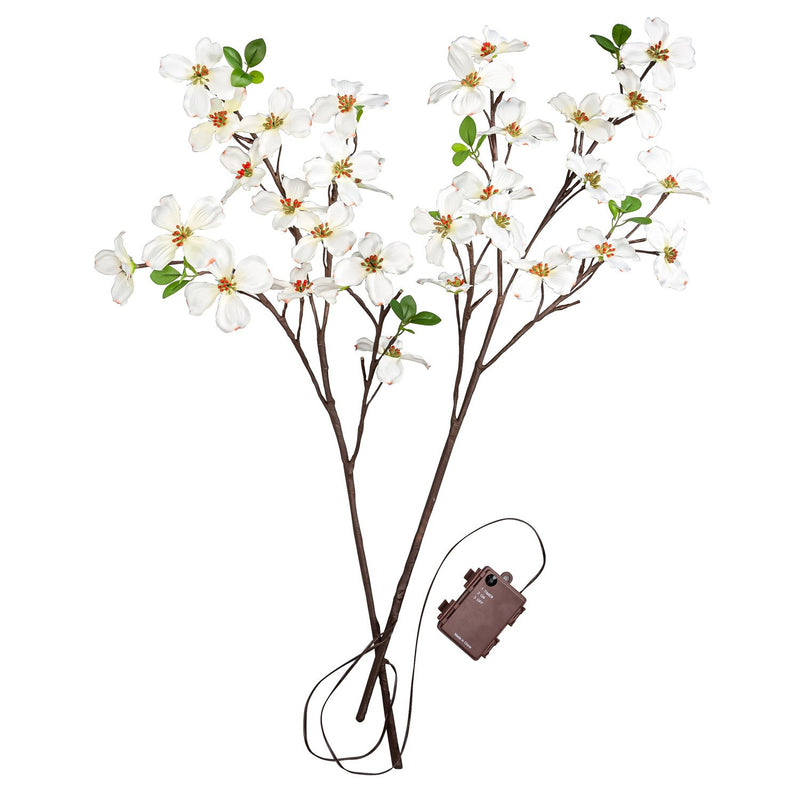 Indoor/Outdoor Lighted Dogwood Tree Branches, Set of 2, 3"x16"x30"inches