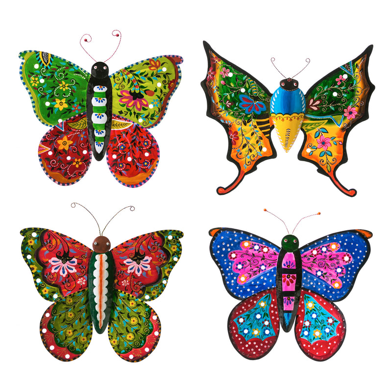 Evergreen Hand Painted BoHo Butterflies, 4 assorted., 17'' x 1'' x 15'' inches