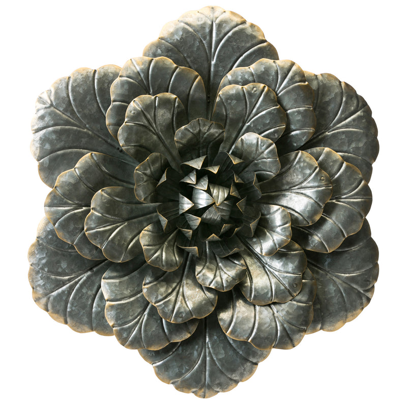 Evergreen Galvanized Metal Large Flower with Gold Highlights, 23.2'' x 2.8'' x 23.2'' inches