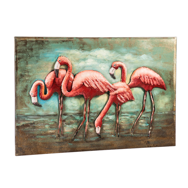 Evergreen Handcrafted Flamingo 3D Metal Wall Decor, 35.4'' x 23.6'' x 2.35'' inches