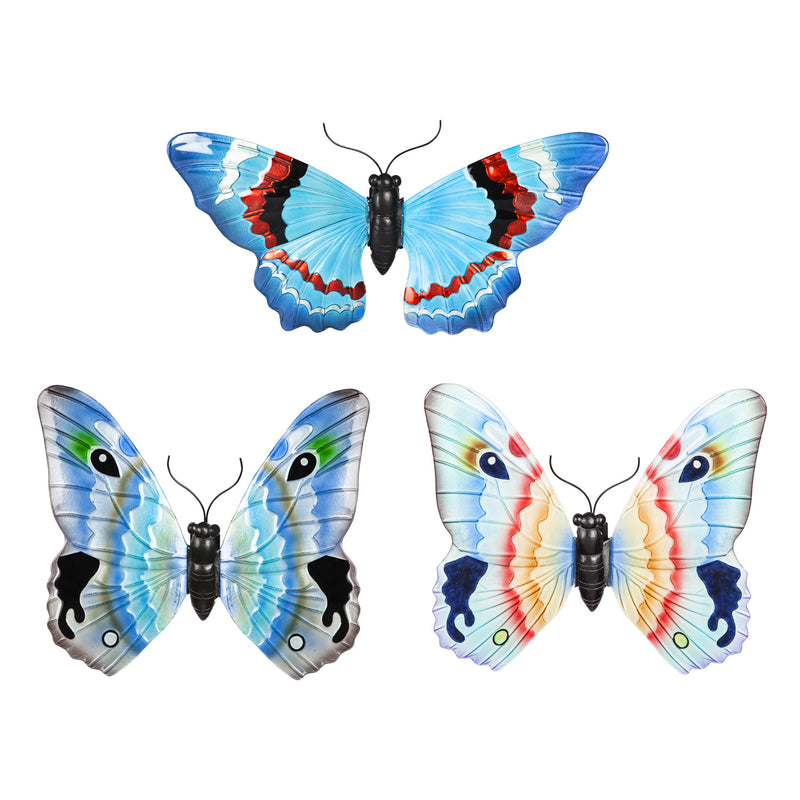 Evergreen Glass Butterfly Wall Decor, Set of 3, 20'' x 18.3'' x 3.7'' inches